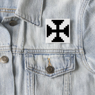 Pixel Art Black Cross Symbol  15 Cm Square Badge