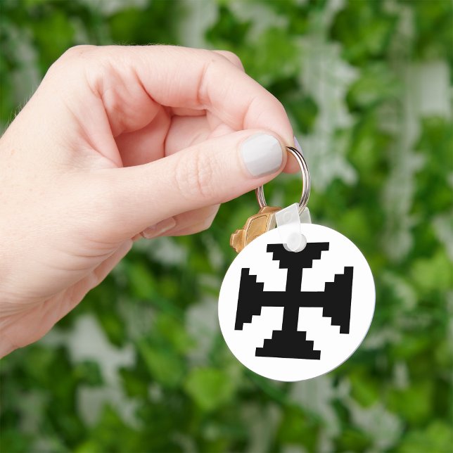 Pixel Art Black Cross Symbol  Key Ring (Creator Uploaded)