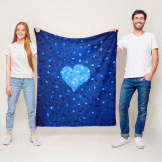 Pixel Art Blue Heart Retro Gamer Love Fleece Blanket