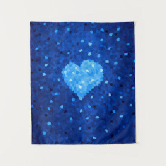 Pixel Art Blue Heart Retro Gamer Love Tapestry