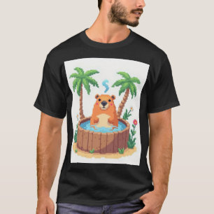 Pixel Art Capybara Hot Tub Steamy Bath Retro Gamin T-Shirt