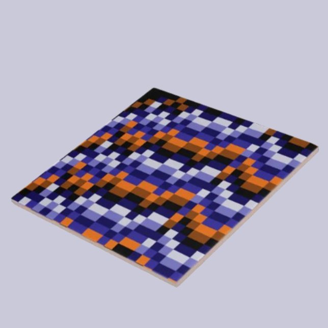 Pixel Art Ceramic Tile – Blues, Orange & Earth (Creator Uploaded)
