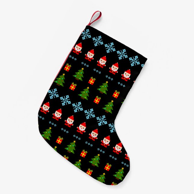 Pixel Art Christmas Small Christmas Stocking (Front (Hanging))