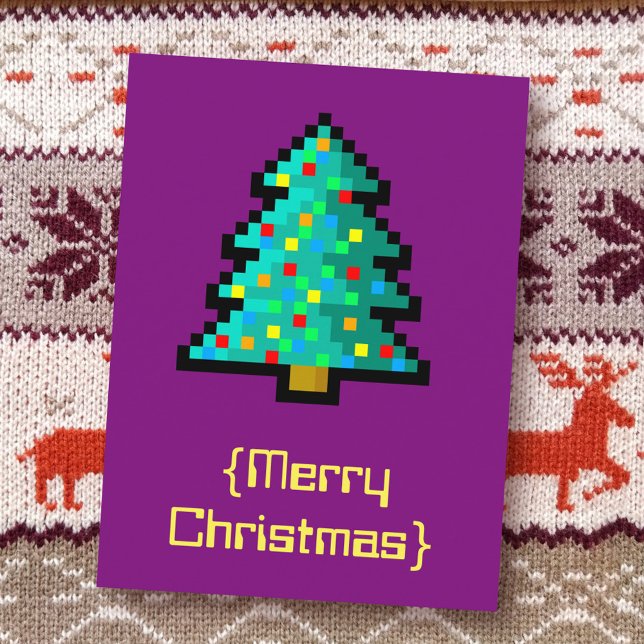 Pixel art Christmas tree green with decorations Holiday Postcard (Creator Uploaded)