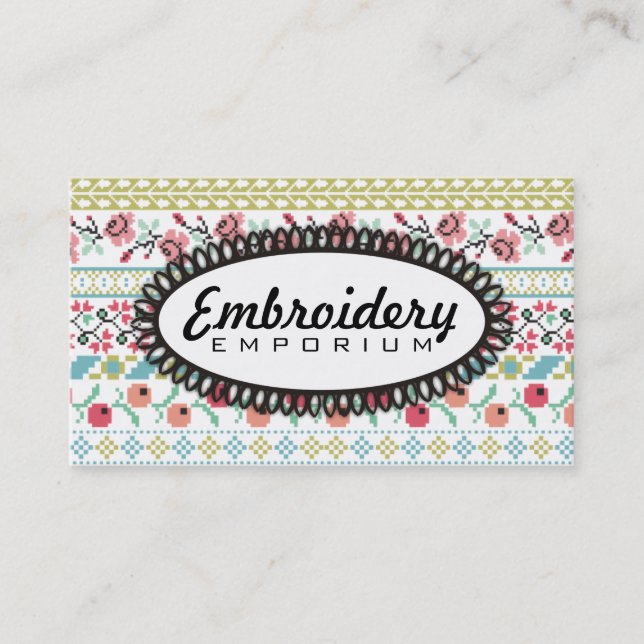 Pixel art cross stitch sewing embroidery flowers business card (Front)