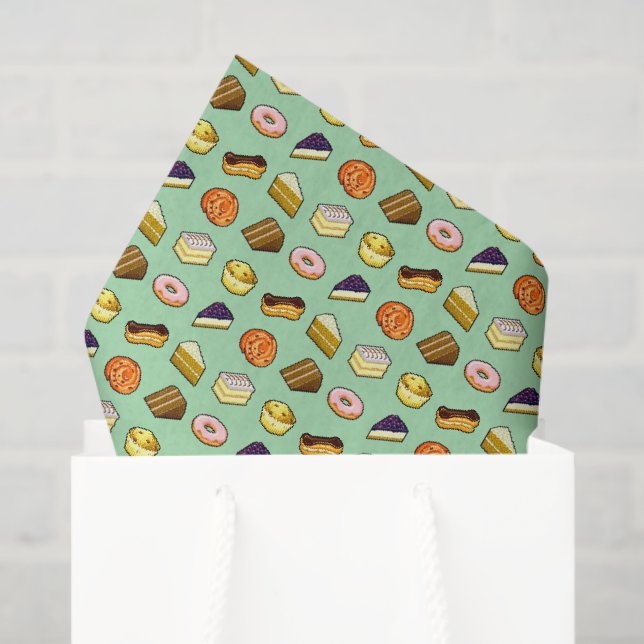 Pixel Art Delicious Cakes Pattiserie Pattern Tissue Paper (Gift Bag)