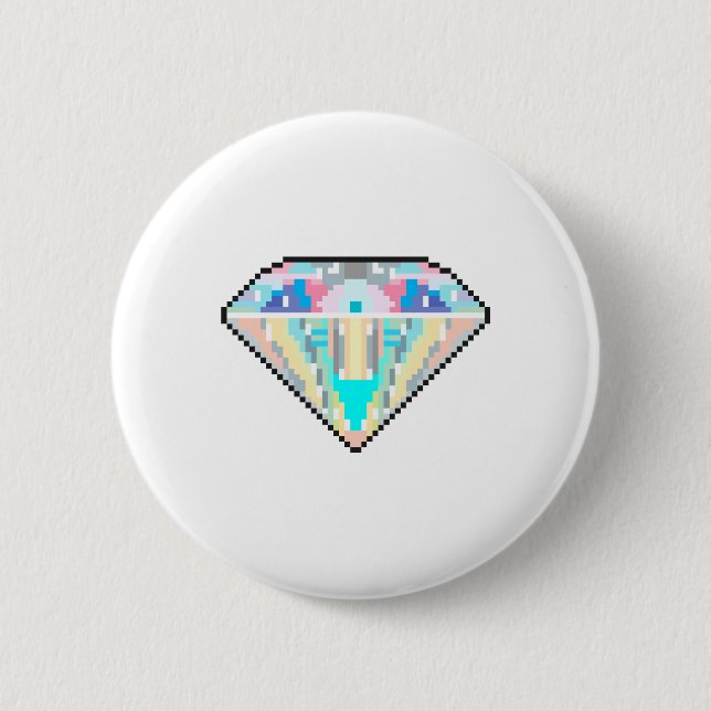 Pixel art diamond gem 6 cm round badge (Front)