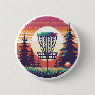 Pixel Art Disc Golf Course 6 Cm Round Badge