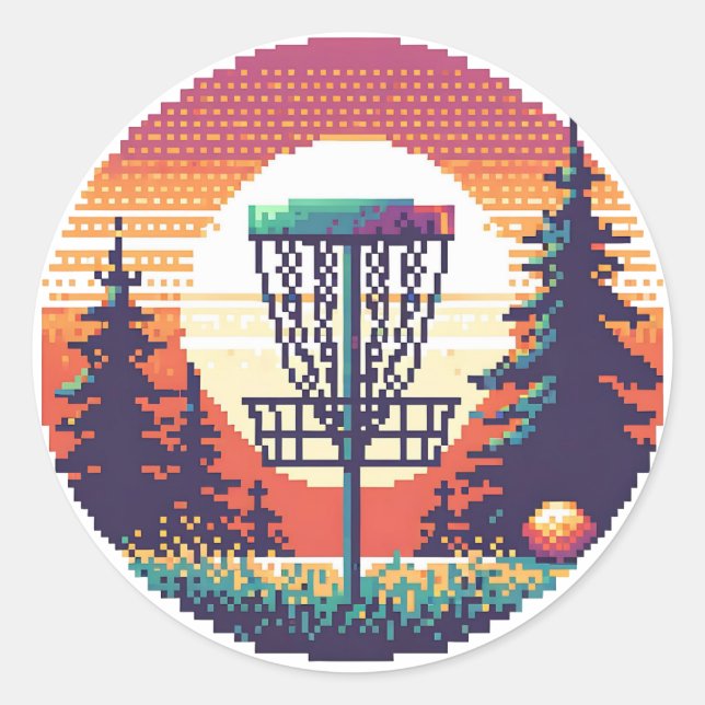 Pixel Art Disc Golf Course Classic Round Sticker (Front)
