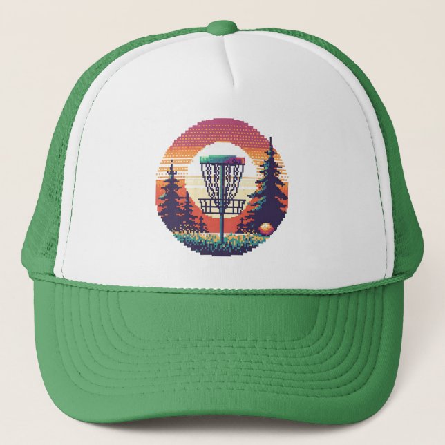 Pixel Art Disc Golf Course Trucker Hat (Front)