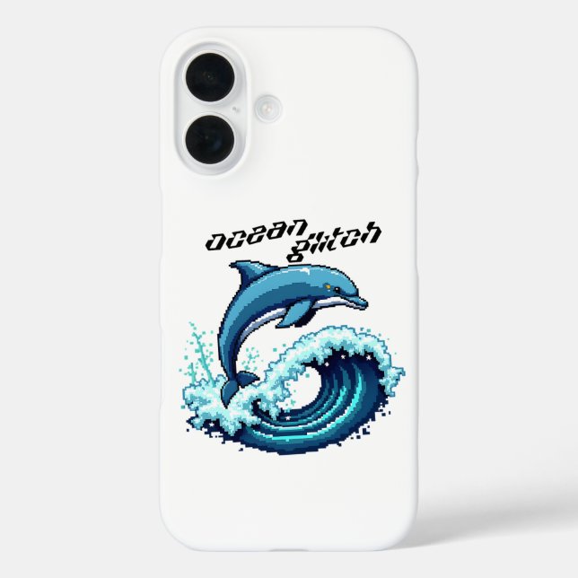 Pixel Art Dolphin Jumping Over Wave Design Case-Mate iPhone Case (Back)