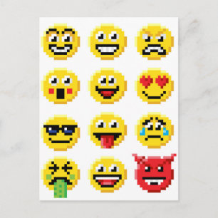Pixel Art Emoji Emoticon Set Postcard