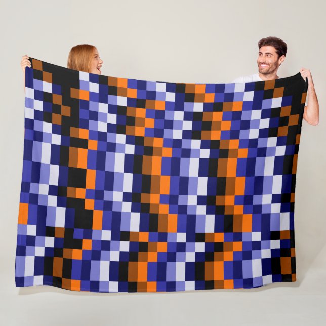 Pixel Art Fleece Blanket – Blues, Orange & Earth  (In Situ)