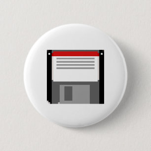 Pixel art floppy disc 6 cm round badge