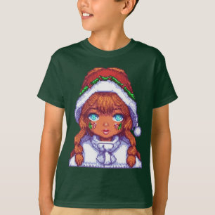 Pixel art girl wearing  Santa  hat T-Shirt