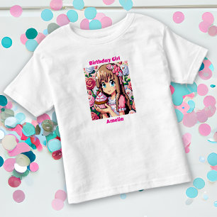 Pixel Art Girl's Pink Birthday Girl Personalised Toddler T-Shirt