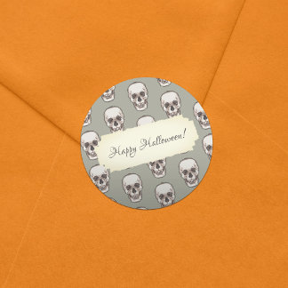 Pixel Art Gothic Spooky Skull Pattern Classic Round Sticker