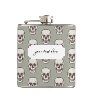 Pixel Art Gothic Spooky Skull Pattern Hip Flask