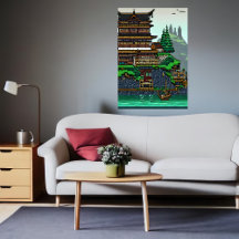 Pixel art, Japaneses town | AI Art Poster