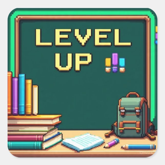Pixel Art Level Up Studies Class Square Sticker (Front)