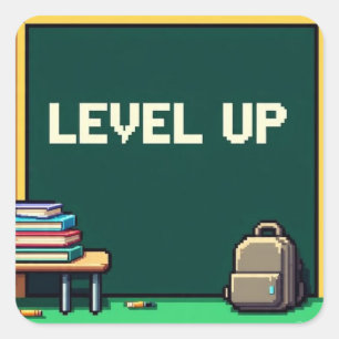 Pixel Art Level Up Studies Square  Sticker