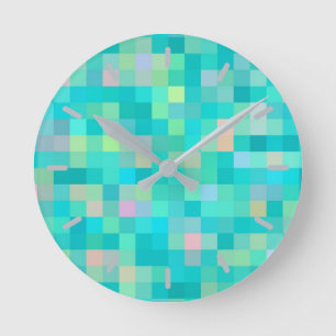 Pixel Art Multicolor Pattern Round Clock