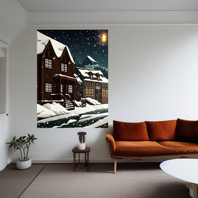 Pixel art, Norwegian town in the snow | AI Art Poster (Creator Uploaded)