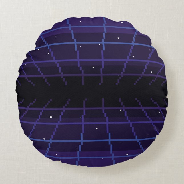 pixel art of 80s Retro sci-Fi background. Pixel ar Round Cushion (Front)