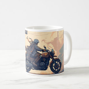 Pixel Art Of Women Ride On The Motorcycle Coffee Mug