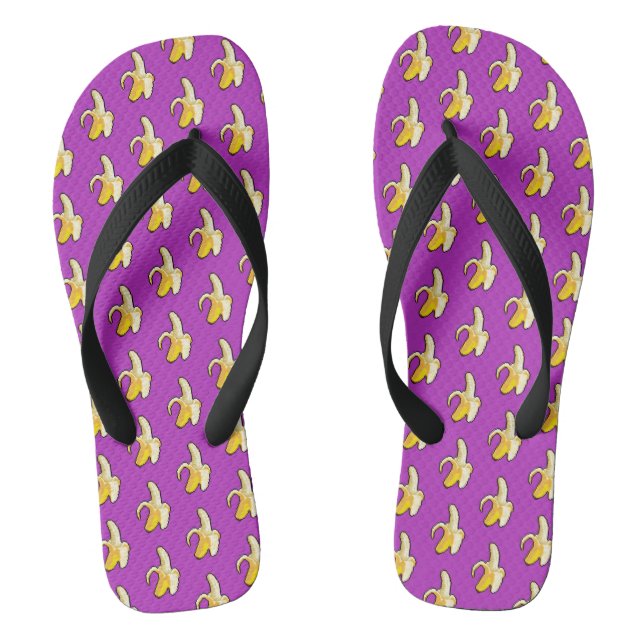 Pixel Art Pattern Peeled Yellow Banana Flip Flops (Footbed)