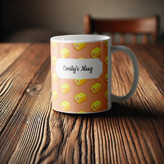Pixel Art Pink & Yellow Battenberg Cake Pattern Coffee Mug