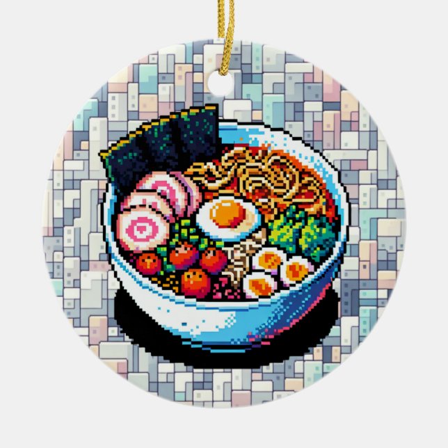 Pixel Art Ramen Noodles  Ceramic Tree Decoration (Front)