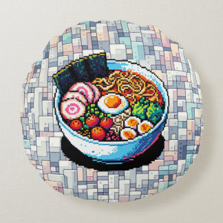 Pixel Art Ramen Noodles  Round Cushion