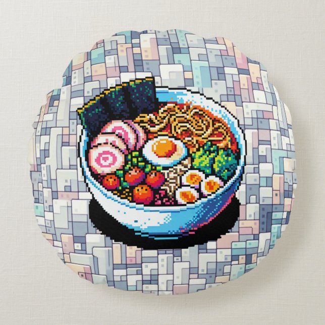 Pixel Art Ramen Noodles  Round Cushion (Front)