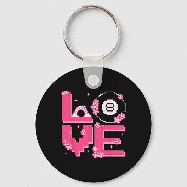 Pixel Art Retro 60s 70s Style Hippie Outfit Love B Key Ring (Front)