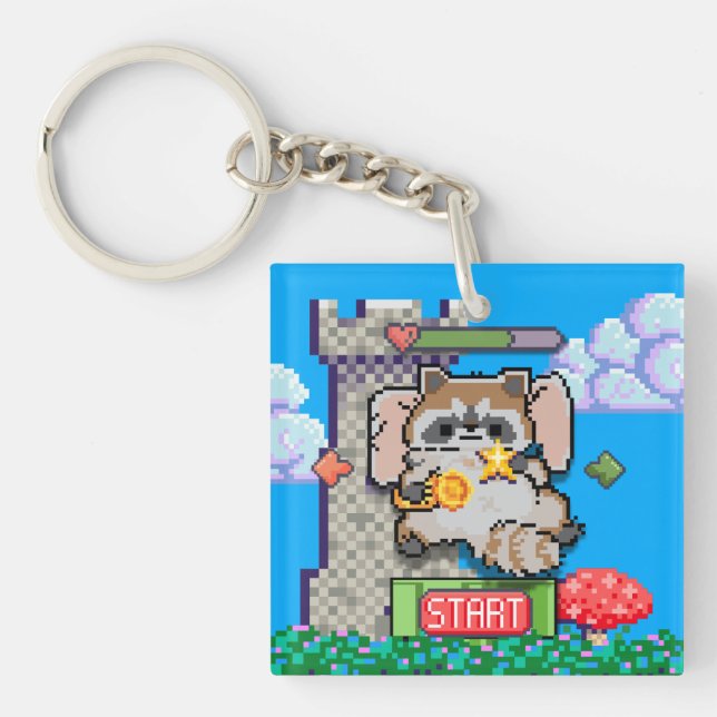 Pixel Art Retro Gaming Animal Acrylic Keychain (Front)