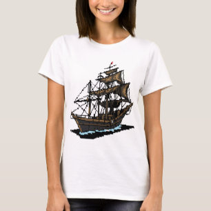 Pixel Art Sailing Ship on Water T-Shirt