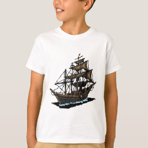 Pixel Art Sailing Ship on Water T-Shirt