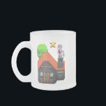 Pixel Art Santa on Rooftop Christmas House Scene Frosted Glass Coffee Mug<br><div class="desc">Festive pixel art of Santa Claus standing on a snowy rooftop holding a tree,  beside a cosy brick house under a glowing star – perfect holiday vibes!</div>
