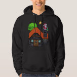 Pixel Art Santa on Rooftop Christmas House Scene Hoodie<br><div class="desc">Festive pixel art of Santa Claus standing on a snowy rooftop holding a tree,  beside a cosy brick house under a glowing star – perfect holiday vibes!</div>