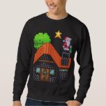 Pixel Art Santa on Rooftop Christmas House Scene Sweatshirt<br><div class="desc">Festive pixel art of Santa Claus standing on a snowy rooftop holding a tree,  beside a cosy brick house under a glowing star – perfect holiday vibes!</div>