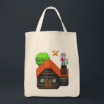 Pixel Art Santa on Rooftop Christmas House Scene Tote Bag<br><div class="desc">Festive pixel art of Santa Claus standing on a snowy rooftop holding a tree,  beside a cosy brick house under a glowing star – perfect holiday vibes!</div>