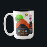Pixel Art Santa on Rooftop Christmas House Scene Two-Tone Coffee Mug<br><div class="desc">Festive pixel art of Santa Claus standing on a snowy rooftop holding a tree,  beside a cosy brick house under a glowing star – perfect holiday vibes!</div>