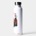 Pixel Art Santa on Rooftop Christmas House Scene Water Bottle<br><div class="desc">Festive pixel art of Santa Claus standing on a snowy rooftop holding a tree,  beside a cosy brick house under a glowing star – perfect holiday vibes!</div>