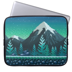 Pixel art seamless background. Location with snowy Laptop Sleeve