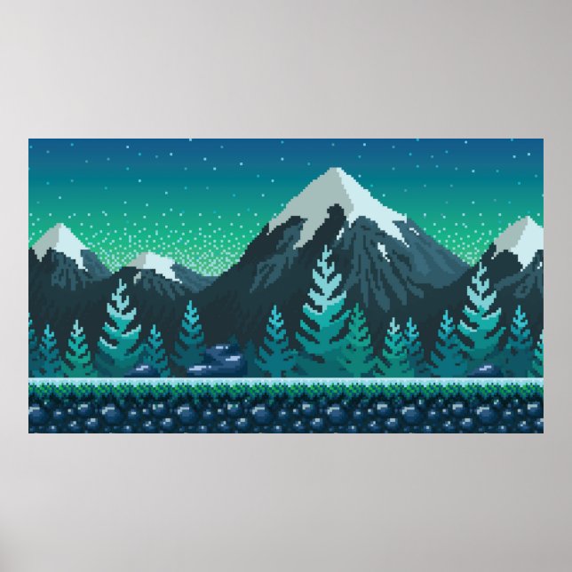 Pixel art seamless background. Location with snowy Poster (Front)