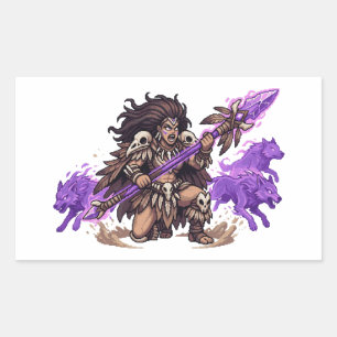 Pixel Art Shaman Warrior with Spirit Wolves Fantas Rectangular Sticker