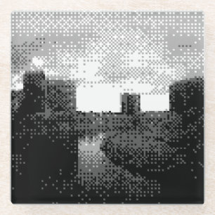 pixel art skyline glass coaster