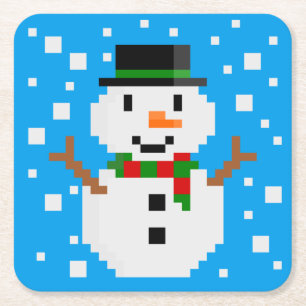 Pixel Art SNOWMAN 3 Square Paper Coaster