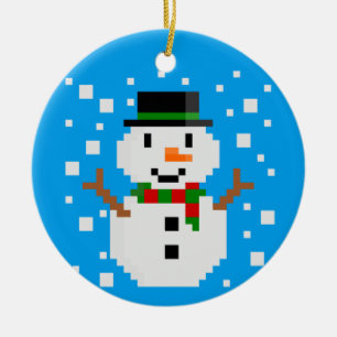 Pixel Art SNOWMAN Christmas Ornament